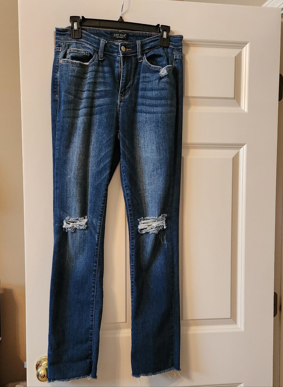 Judy Blue Medium-Dark Blue Distressed Straight-Leg Jeans